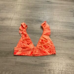 Aerie Coral Palm Print Bikini Top